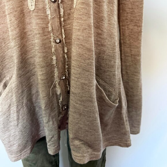 size SMALL tan cardigan MISS ME lace rhinestones embellished button up ombre S - Picture 7 of 11